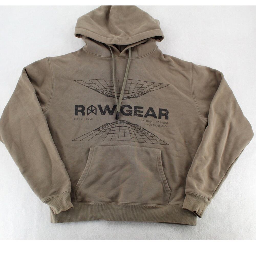 RawGear Hoodie Mens Small Olive Graphic Pullover Los Angeles Defy All Odds Boxy